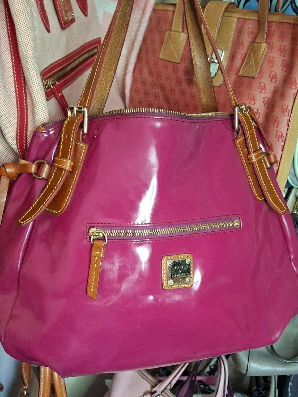 DOONEY BOURKE RASPBERRY PATENT LEATHER LARGE SATCHEL